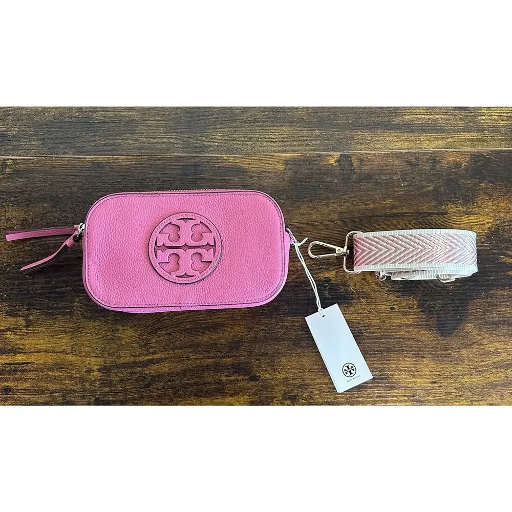 Tory Burch Pink Love Pebble Leather Mini Miller Crossbody Bag Clutch 145667 NWT - Picture 2 of 16